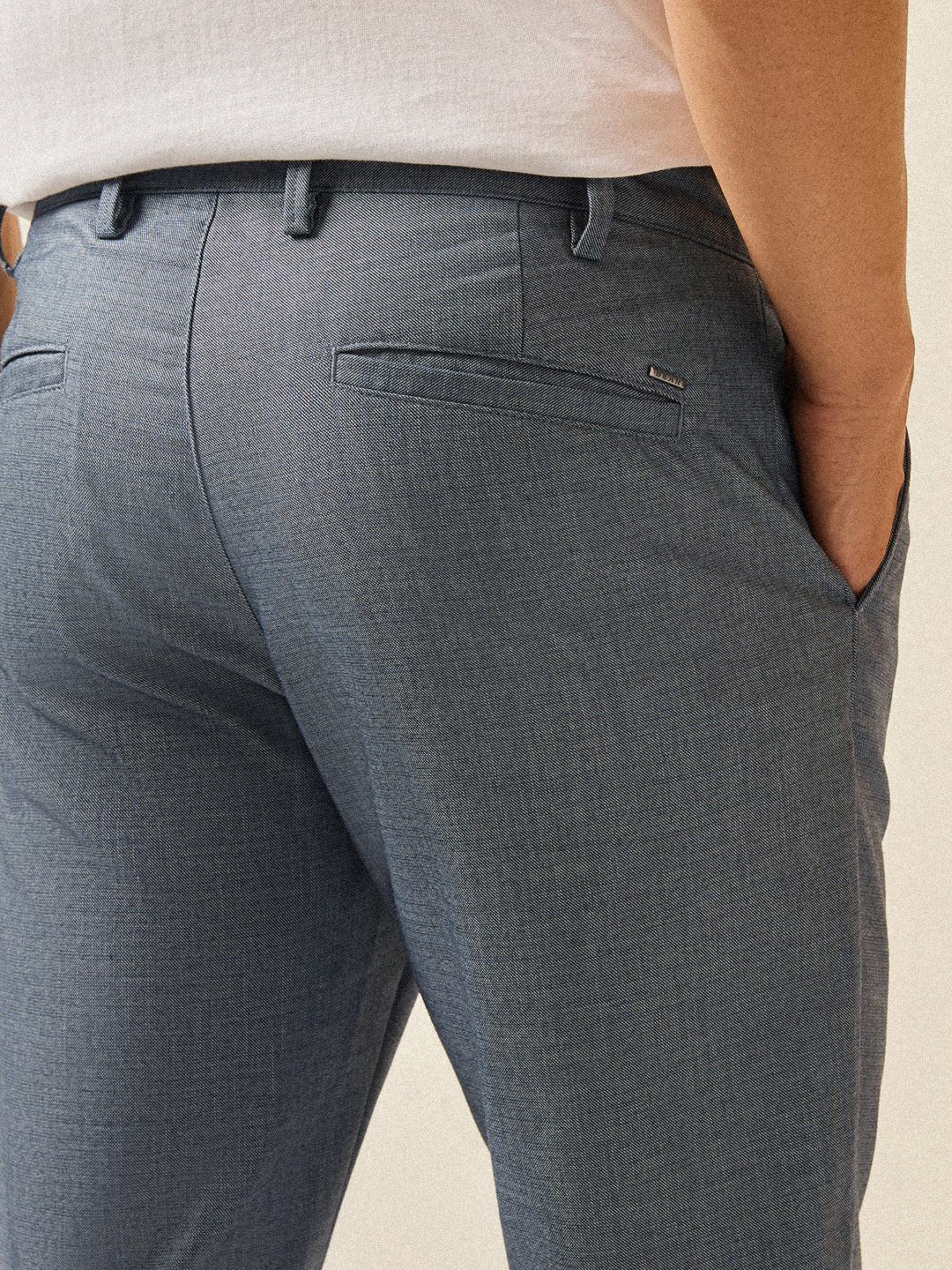 Men Blue Solid Regular Fit Formal Trouser - Image 6