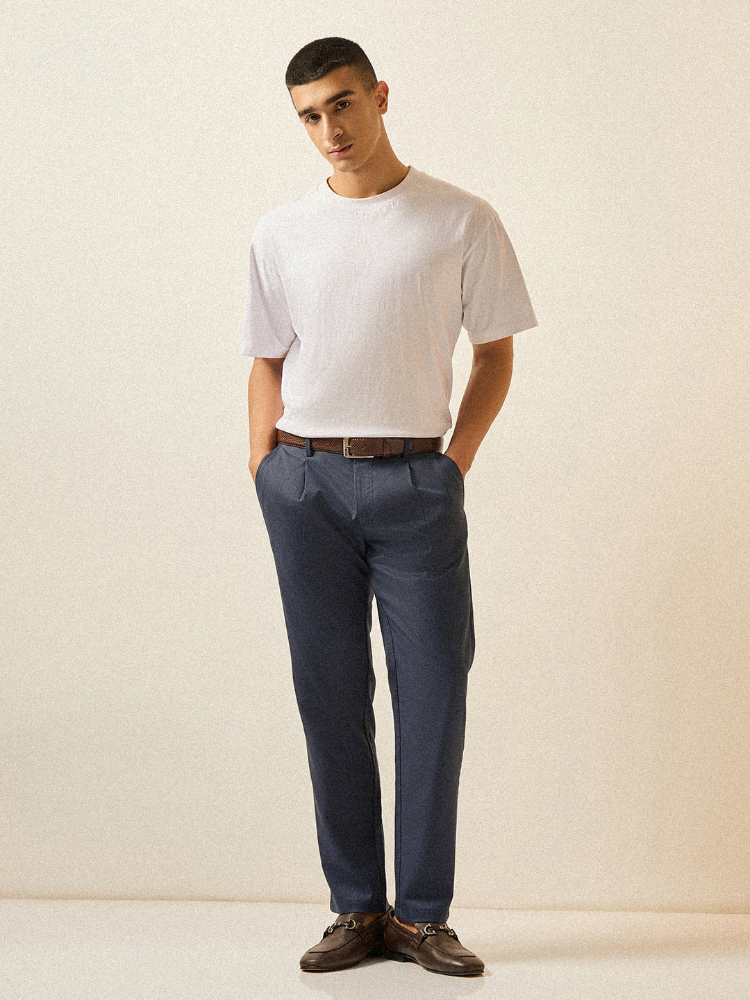 Men Blue Solid Regular Fit Formal Trouser - Image 4