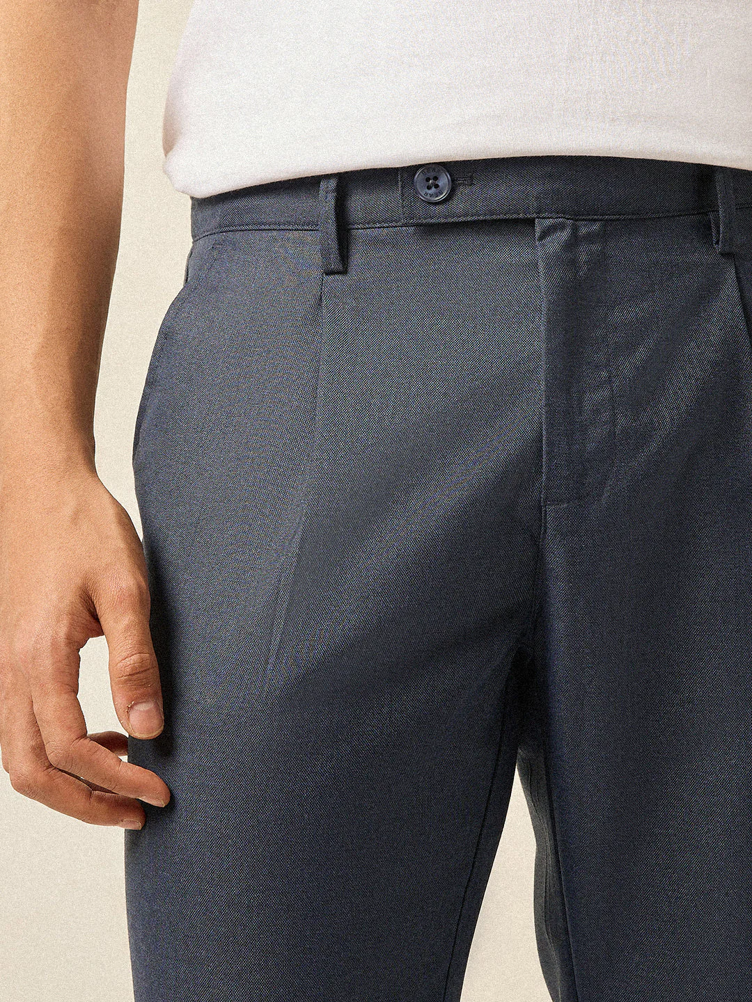 Men Blue Solid Regular Fit Formal Trouser - Image 5