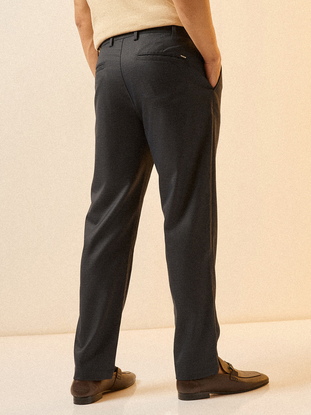 Men Blue Solid Regular Fit Formal Trouser - Image 2