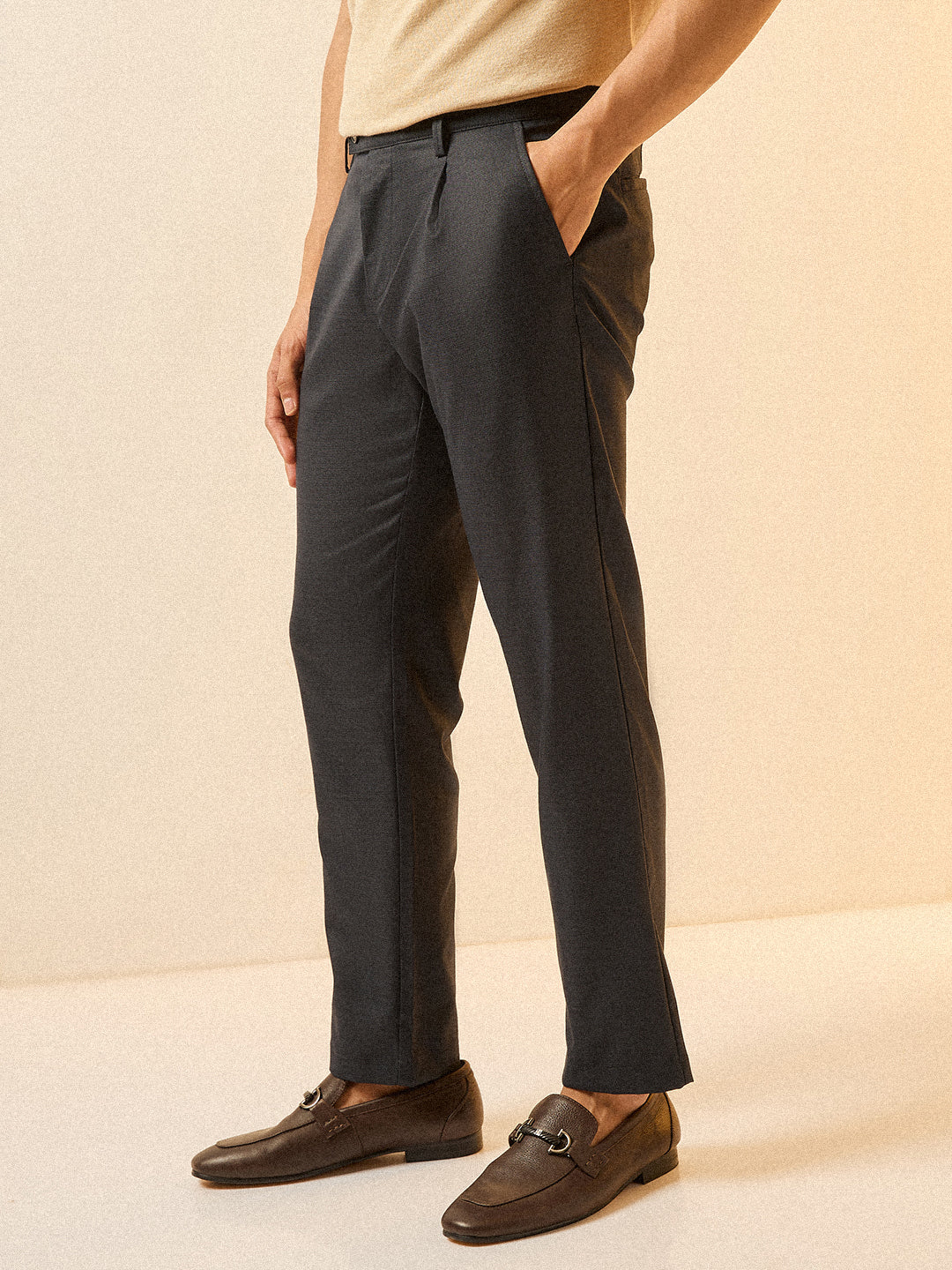 Men Blue Solid Regular Fit Formal Trouser - Image 3