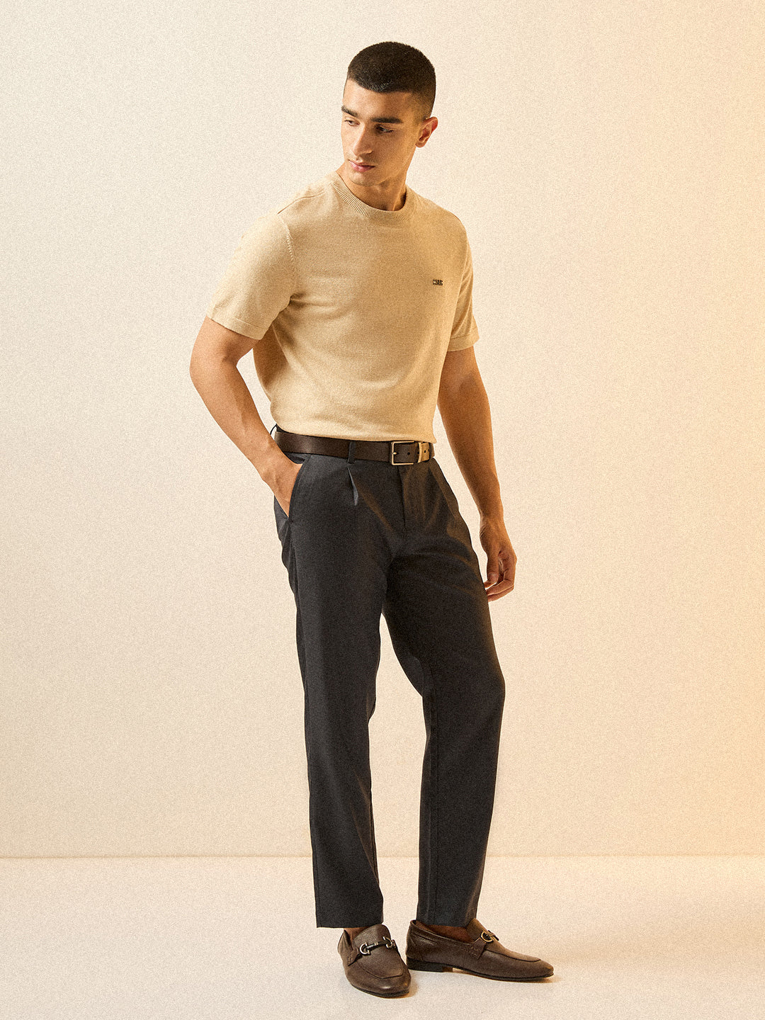 Men Blue Solid Regular Fit Formal Trouser - Image 4