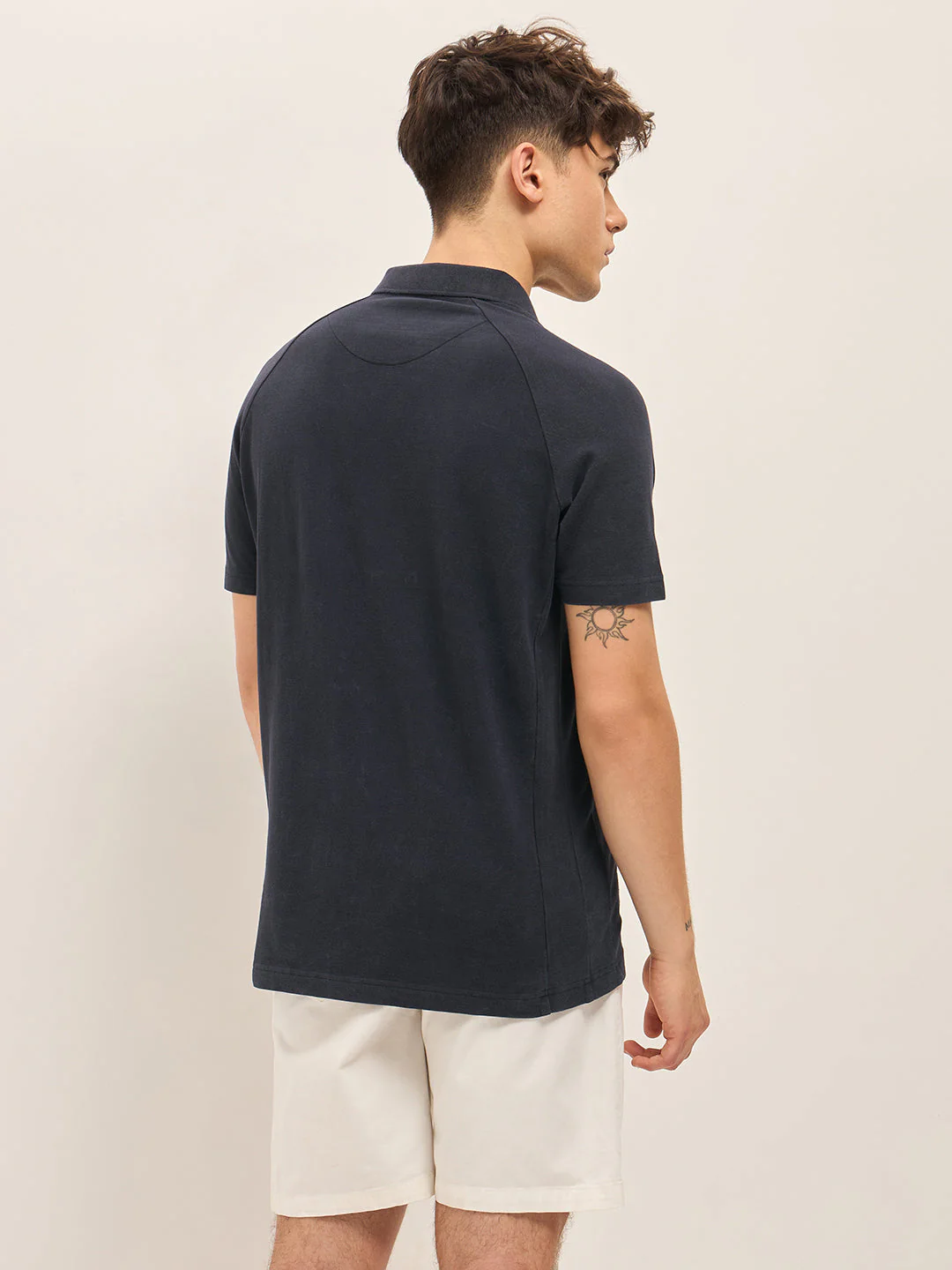 Men Blue Solid Regular Fit Polo Collar T-shirt - Image 2
