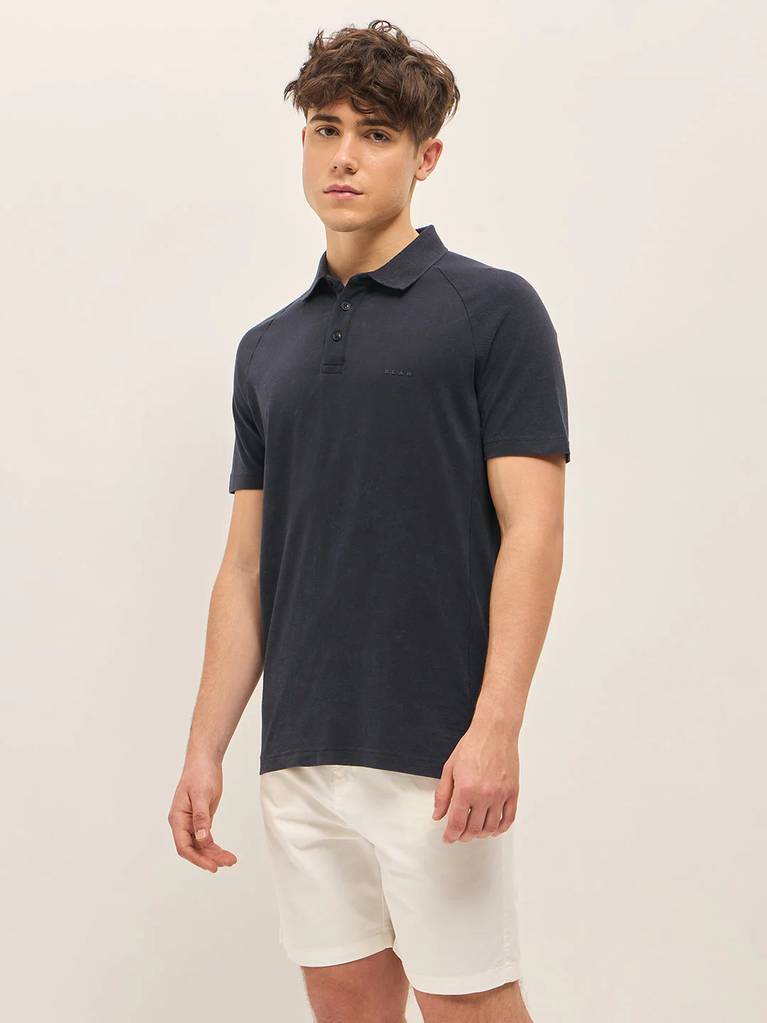 Men Blue Solid Regular Fit Polo Collar T-shirt - Image 3