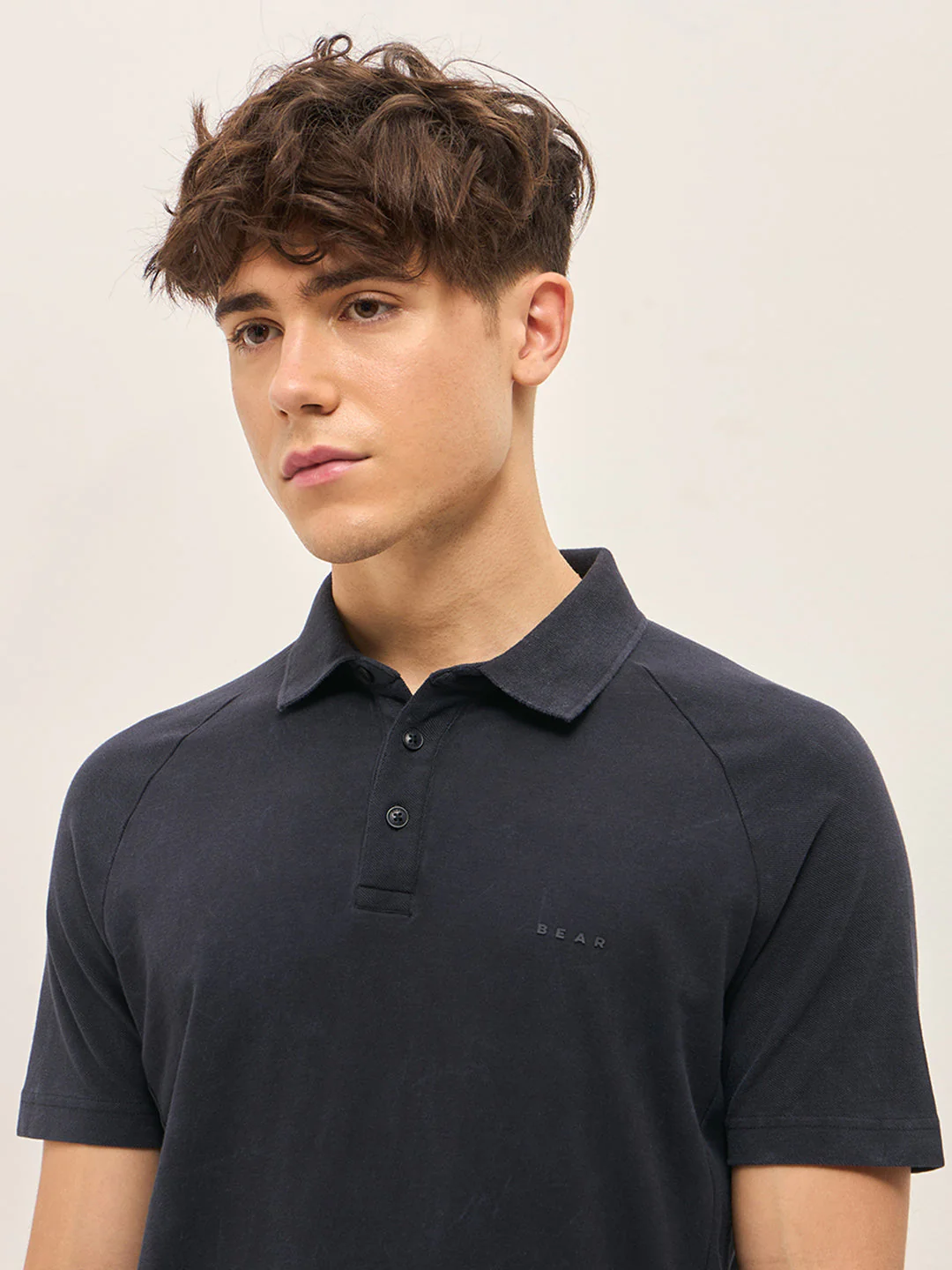 Men Blue Solid Regular Fit Polo Collar T-shirt - Image 5