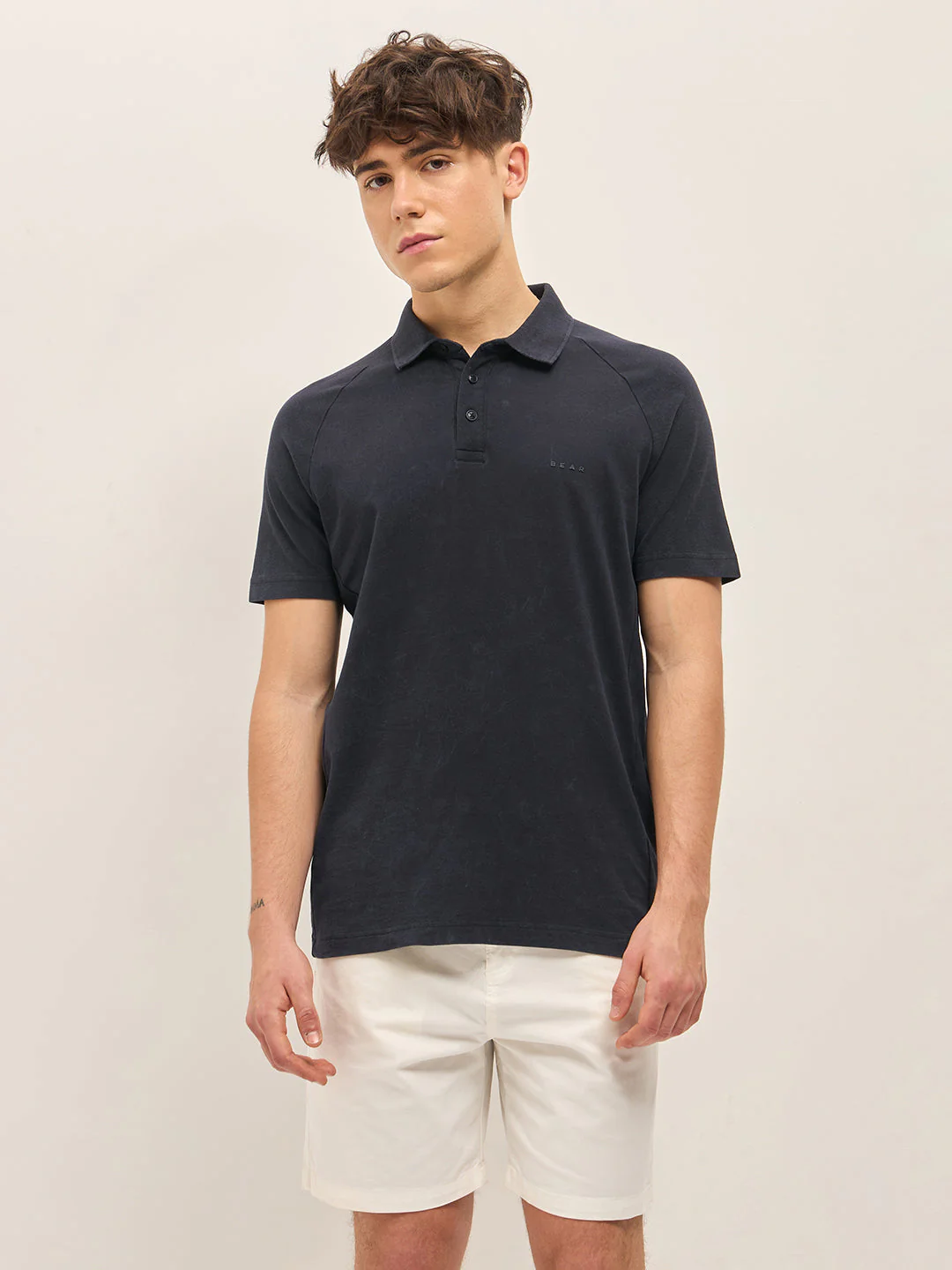 Men Blue Solid Regular Fit Polo Collar T-shirt - Image 6