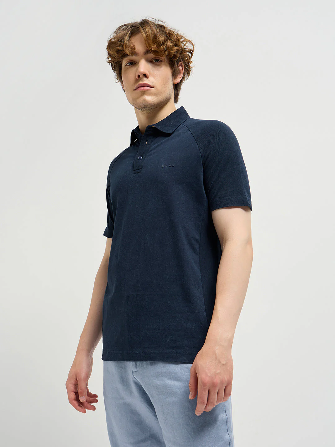 Men Blue Solid Regular Fit Polo Collar T-shirt - Image 3