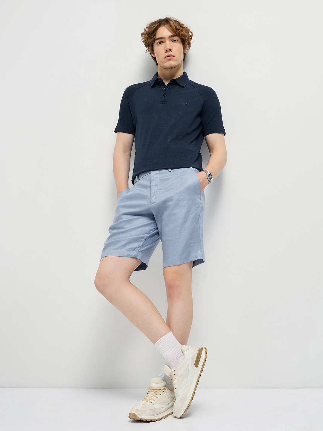 Men Blue Solid Regular Fit Polo Collar T-shirt - Image 4