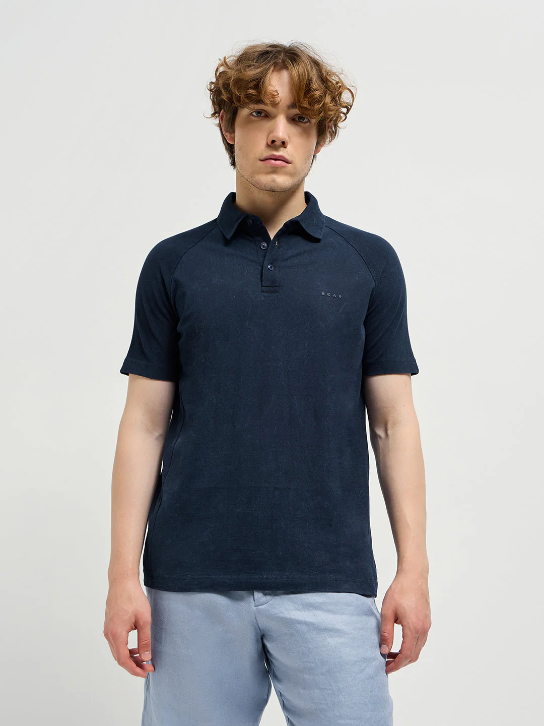 Men Blue Solid Regular Fit Polo Collar T-shirt - Image 6