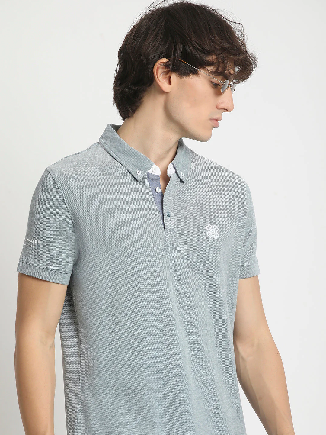 Men Blue Solid Regular Fit Polo Collar T-shirt