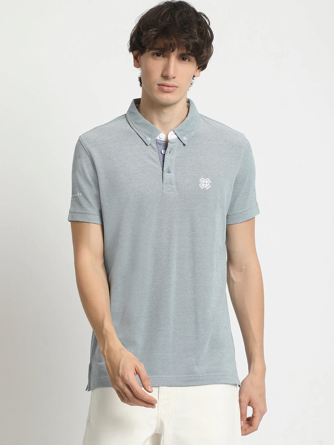 Men Blue Solid Regular Fit Polo Collar T-shirt - Image 2
