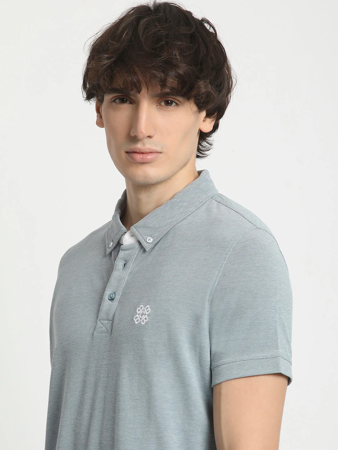 Men Blue Solid Regular Fit Polo Collar T-shirt - Image 6