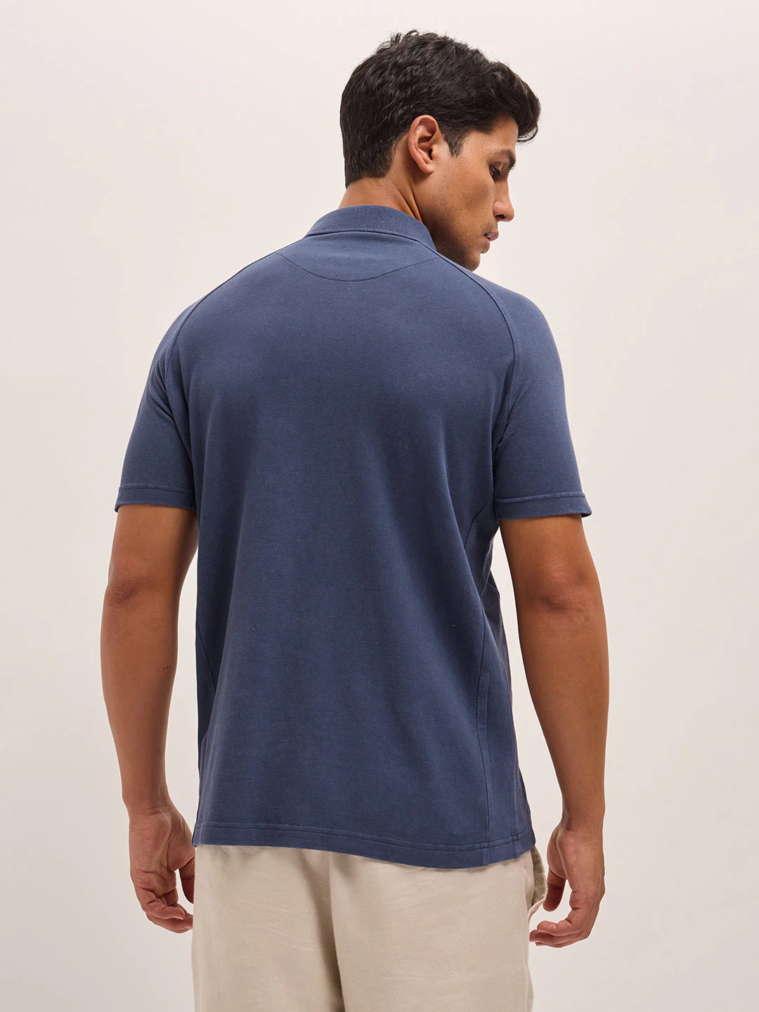 Men Blue Solid Regular Fit Polo Collar T-shirt - Image 2