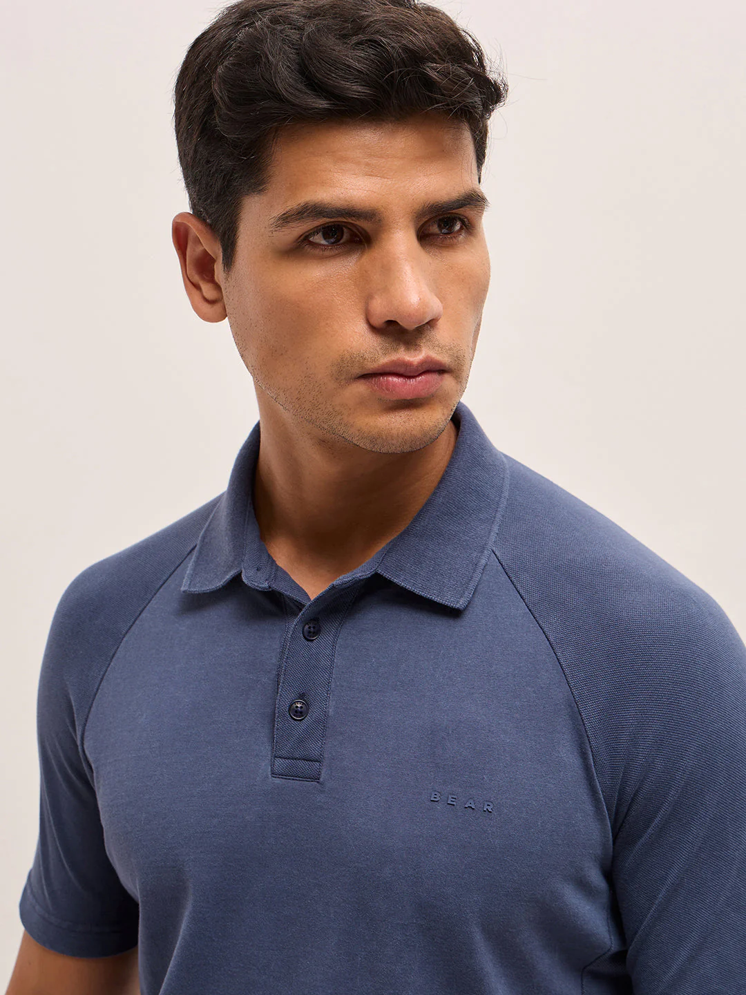 Men Blue Solid Regular Fit Polo Collar T-shirt - Image 5