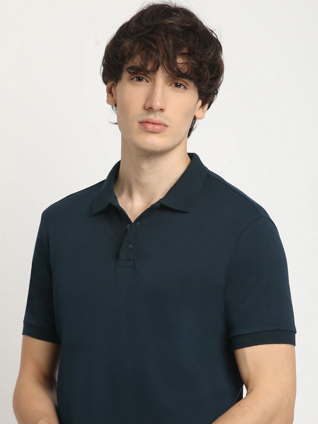 Men Blue Solid Regular Fit Polo Collar Tshirt - Image 6