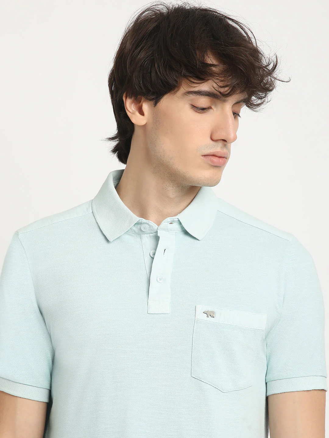 Men Blue Solid Regular Fit Polo Collar Tshirt - Image 6