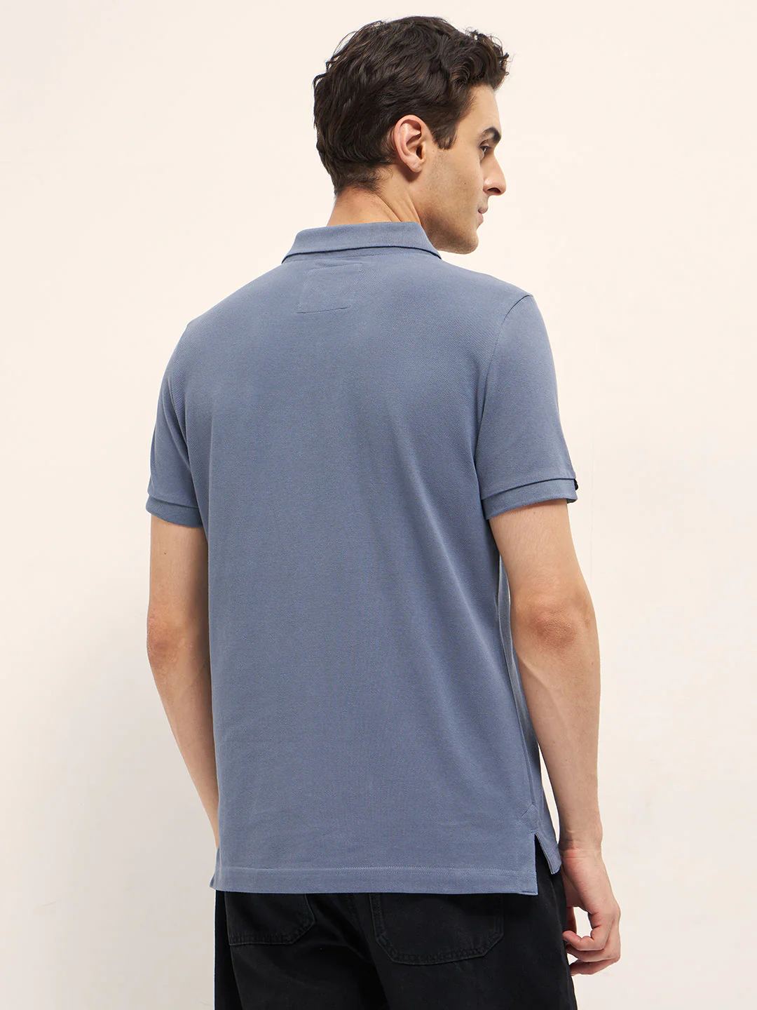 Men Blue Solid Regular Fit Polo - Image 2