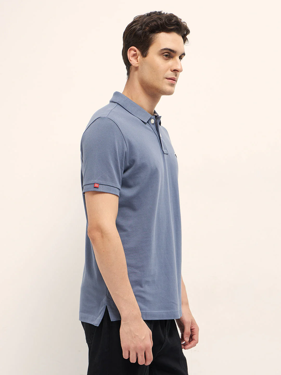 Men Blue Solid Regular Fit Polo - Image 3