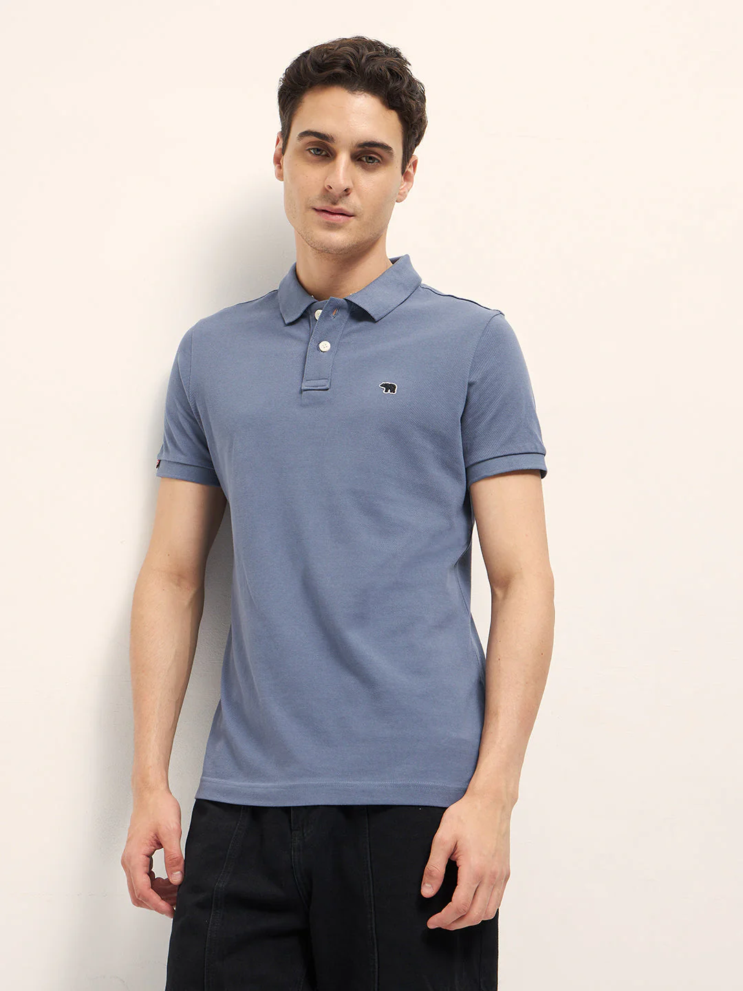 Men Blue Solid Regular Fit Polo - Image 6