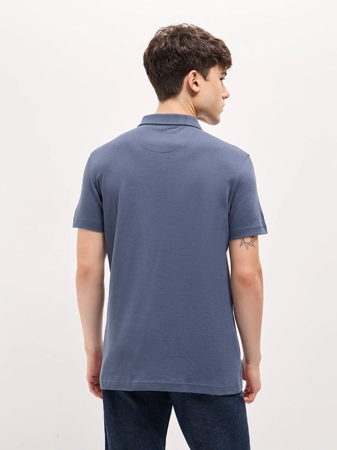 Men Blue Solid Regular Fit Polo T-shirt - Image 2
