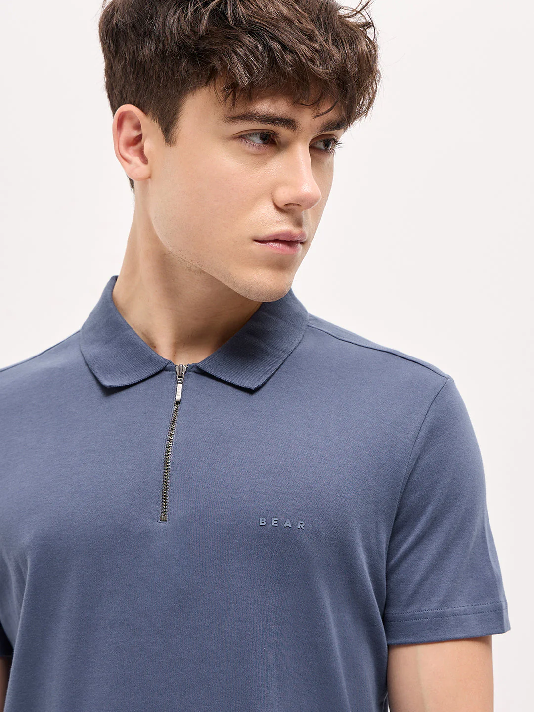 Men Blue Solid Regular Fit Polo T-shirt - Image 5