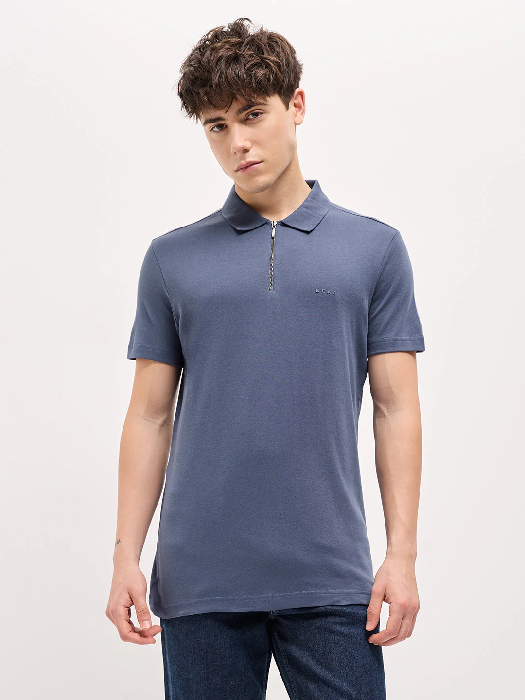 Men Blue Solid Regular Fit Polo T-shirt - Image 6