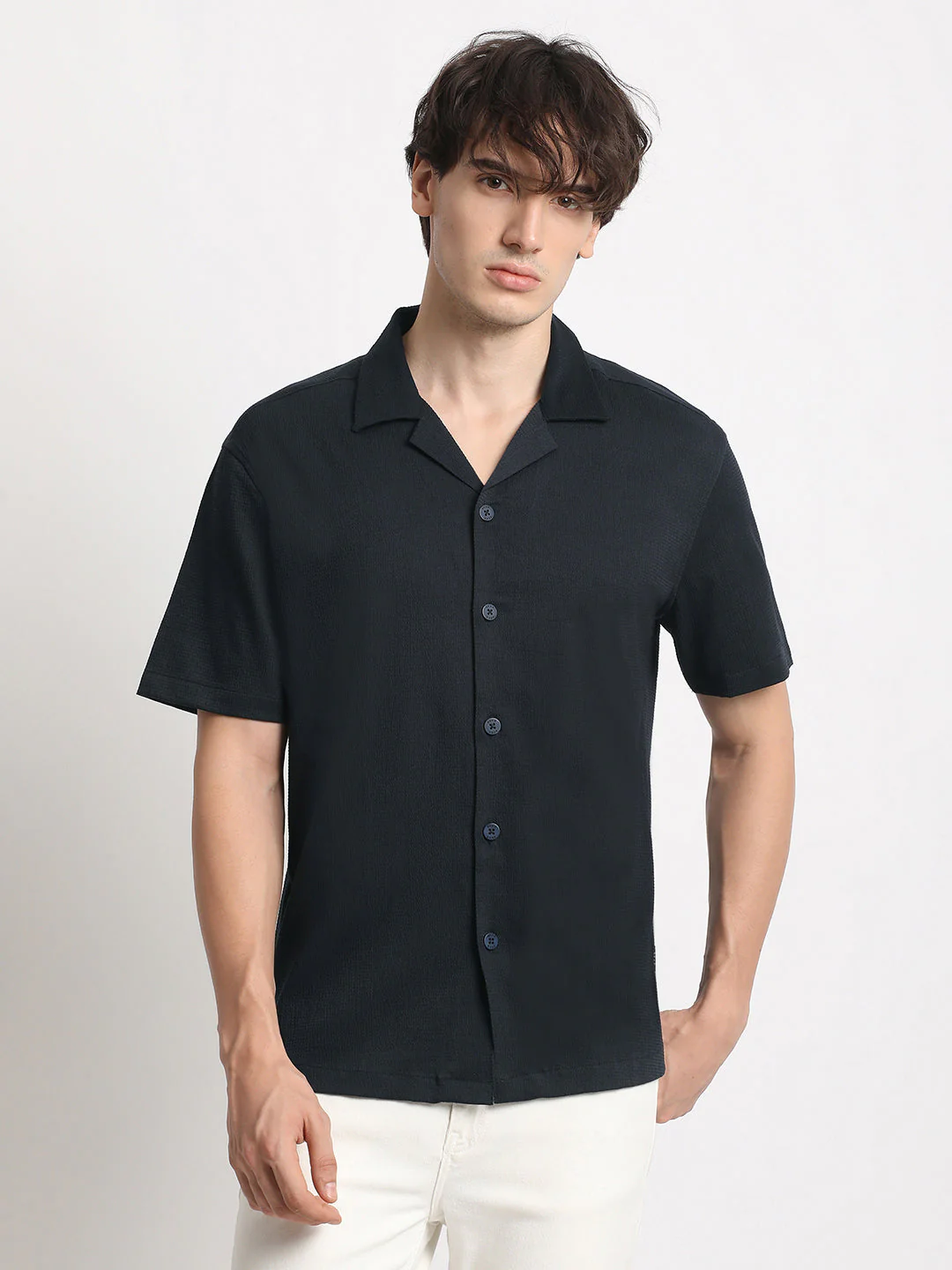 Men Blue Solid Regular Fit Poly Viscose Casual Shirt - Image 2