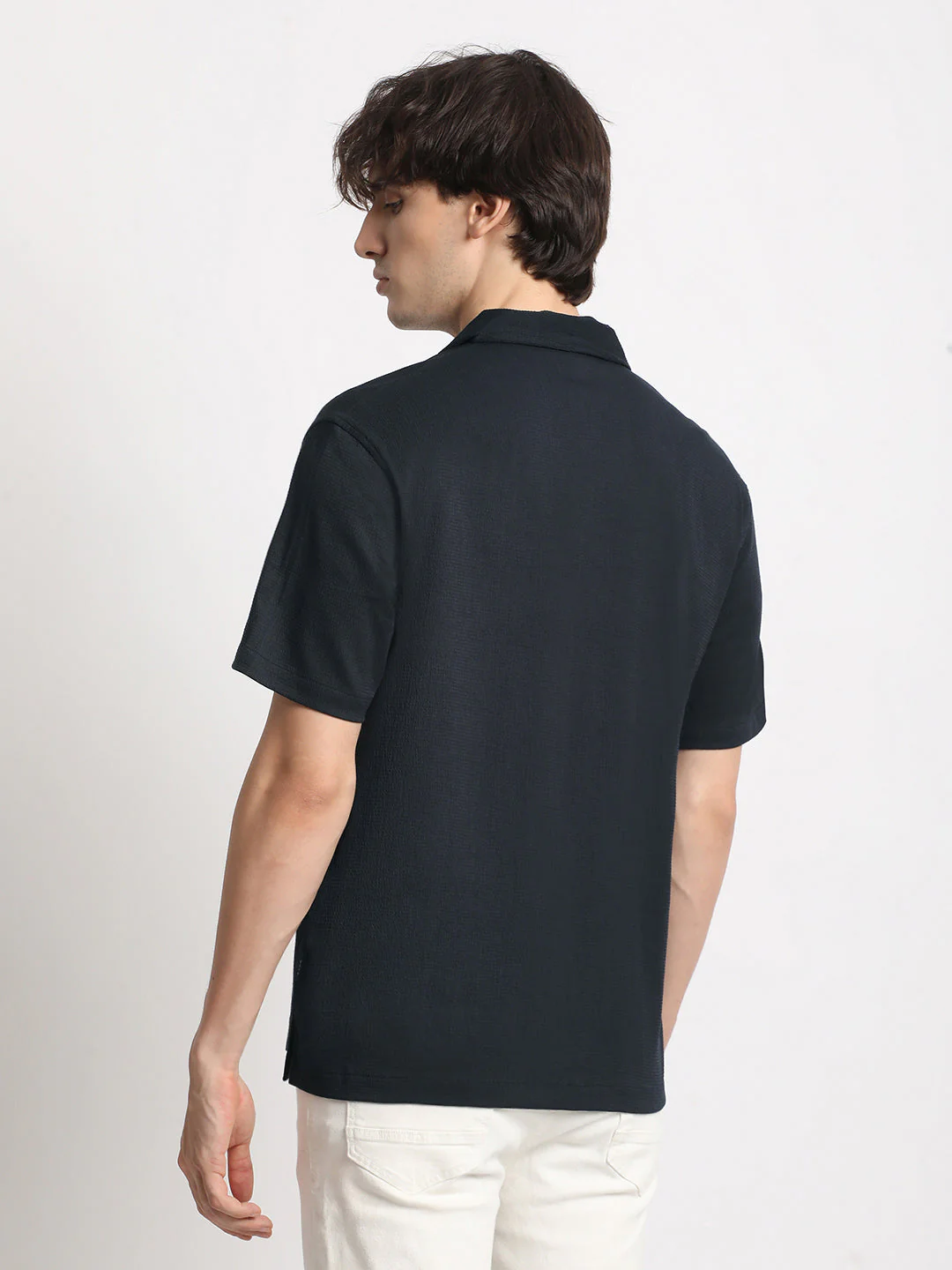 Men Blue Solid Regular Fit Poly Viscose Casual Shirt - Image 4