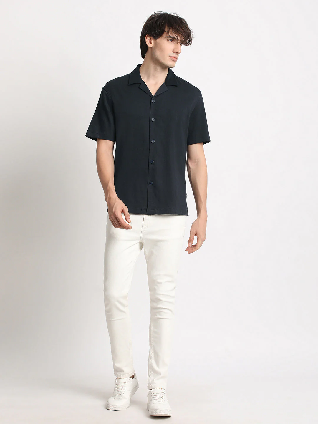 Men Blue Solid Regular Fit Poly Viscose Casual Shirt - Image 5