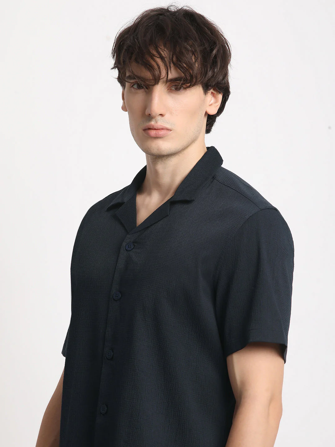 Men Blue Solid Regular Fit Poly Viscose Casual Shirt - Image 6