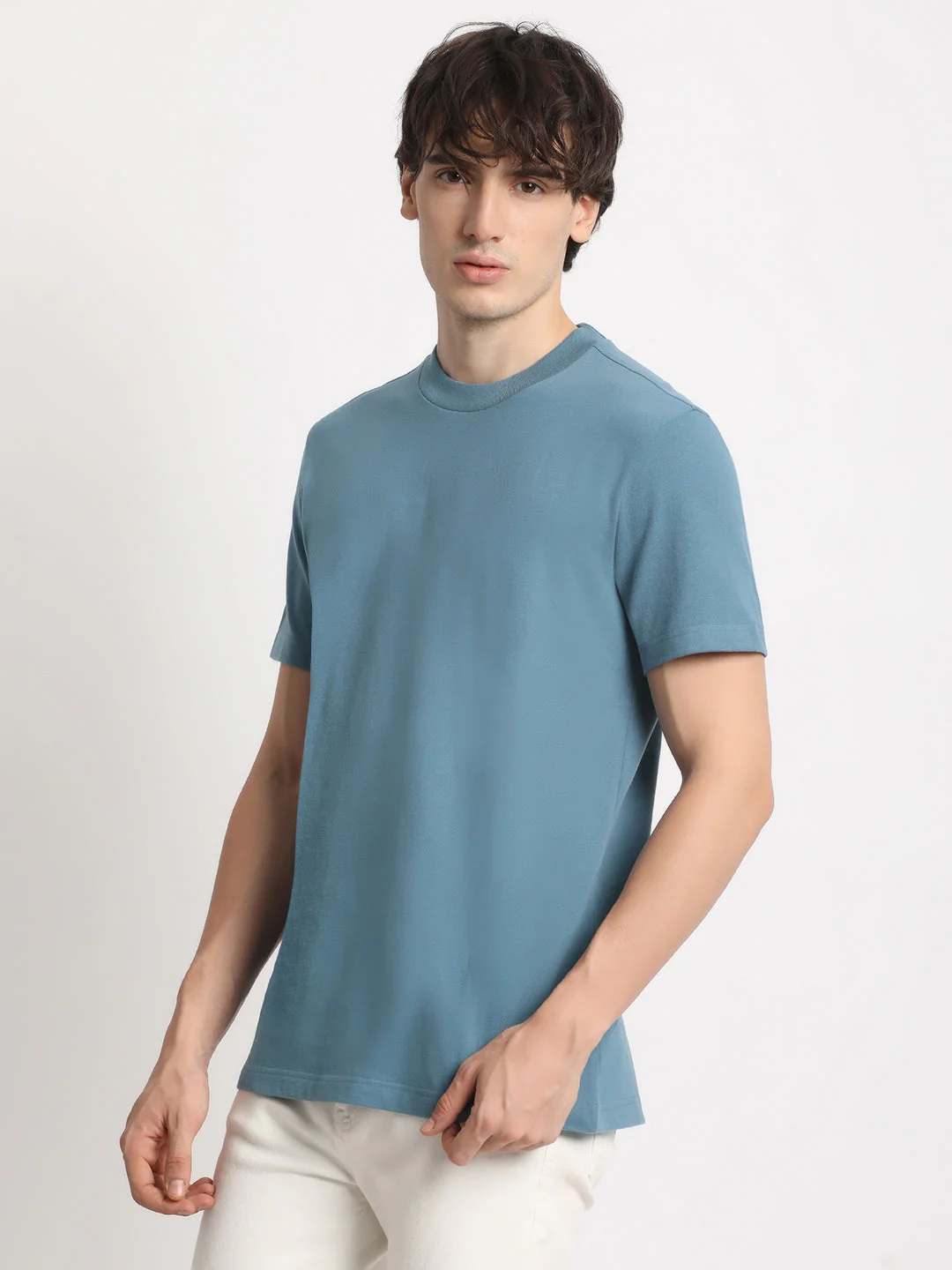 Men Blue Solid Regular Fit Round Neck T Shirt | The Bear House - Image 3