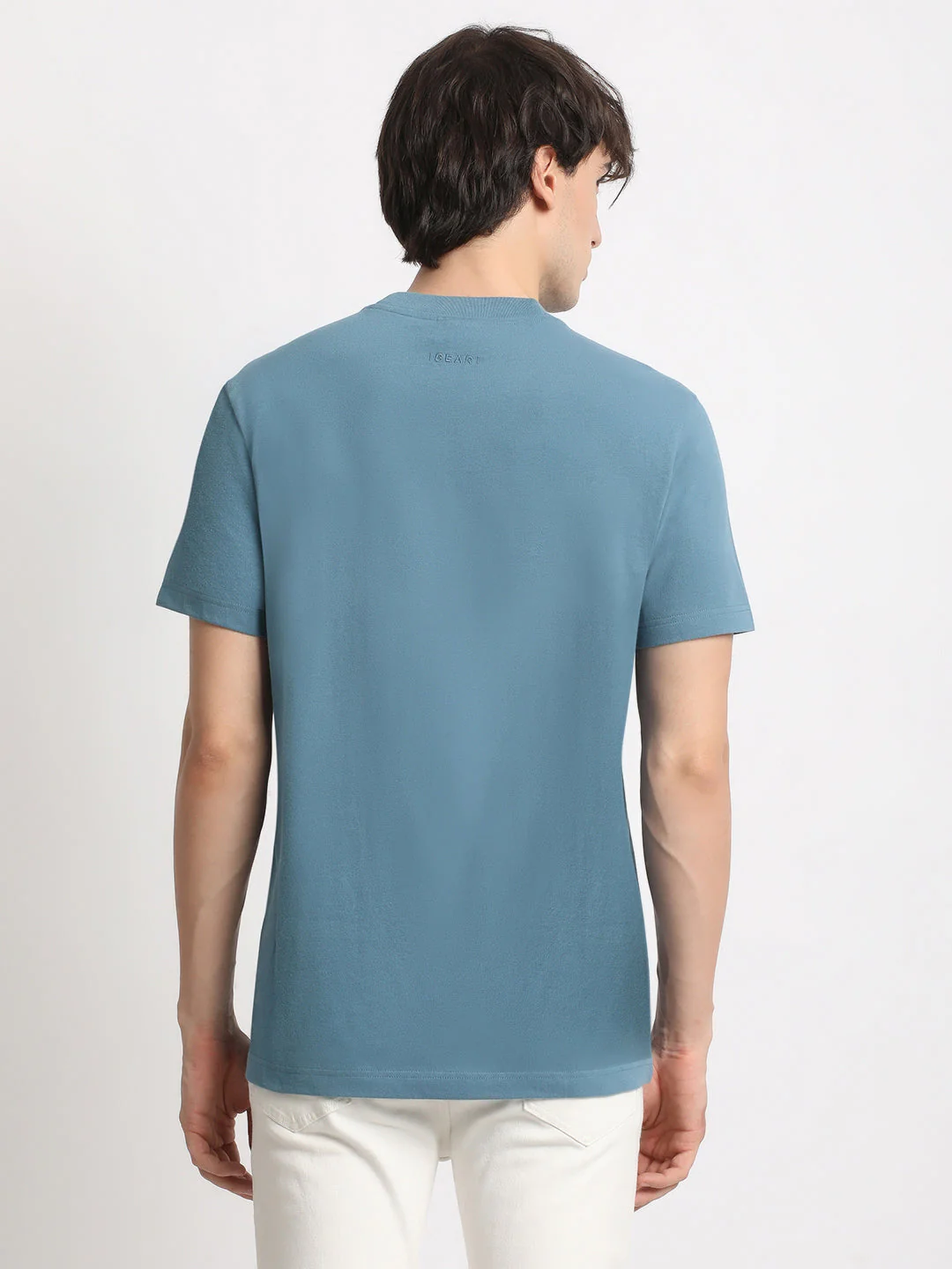 Men Blue Solid Regular Fit Round Neck T Shirt | The Bear House - Image 4