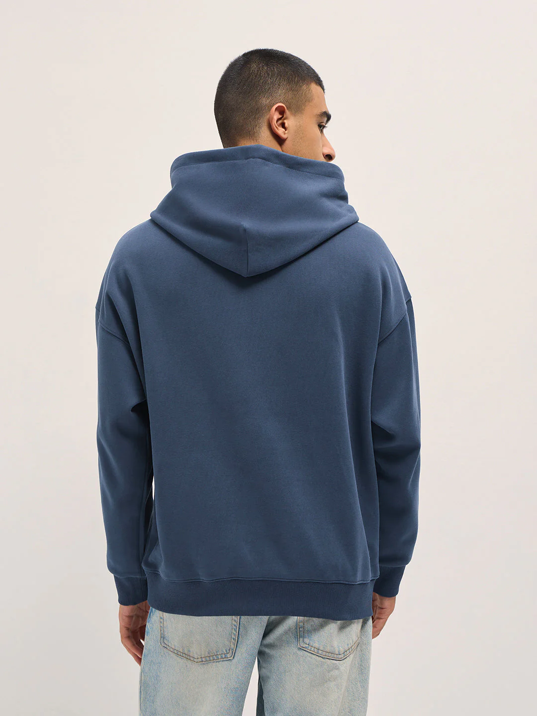 Men Blue Solid Relax Fit Hoodie - Image 2