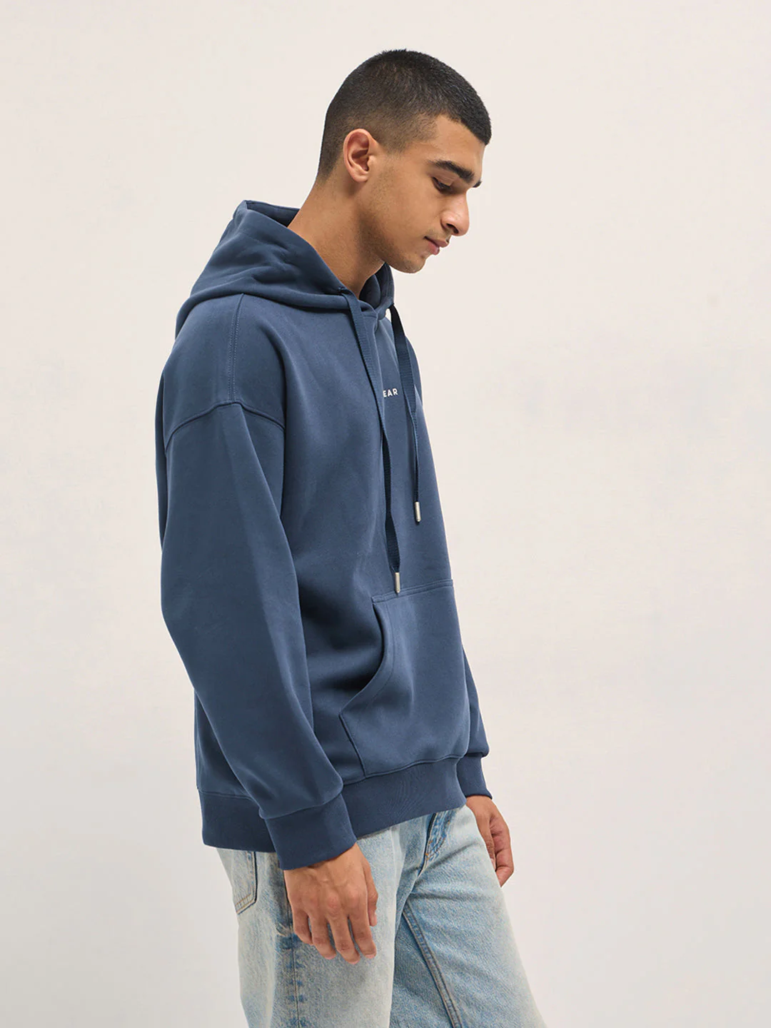 Men Blue Solid Relax Fit Hoodie - Image 3