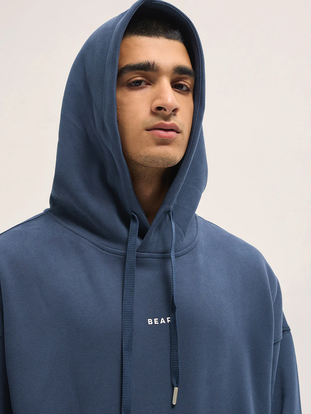 Men Blue Solid Relax Fit Hoodie - Image 5