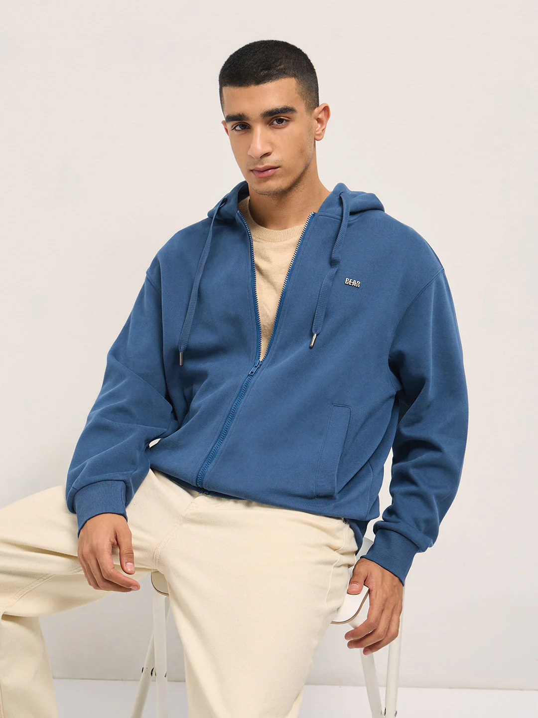 Men Blue Solid Relax Fit Hoodie
