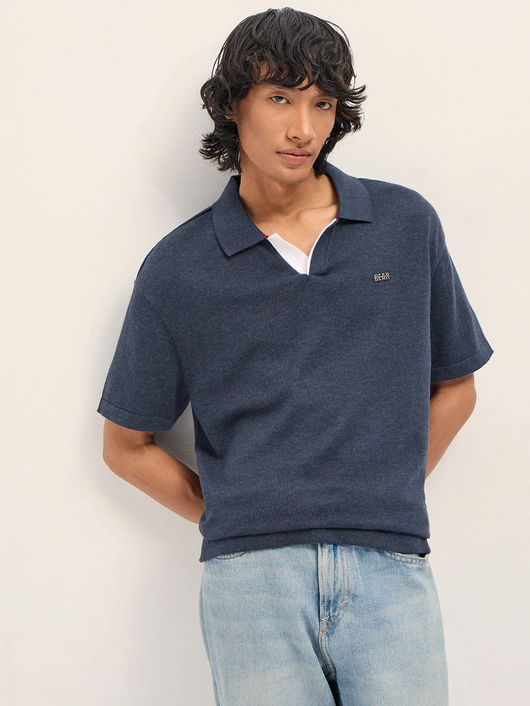 Men Blue Solid Relaxed Fit Polo