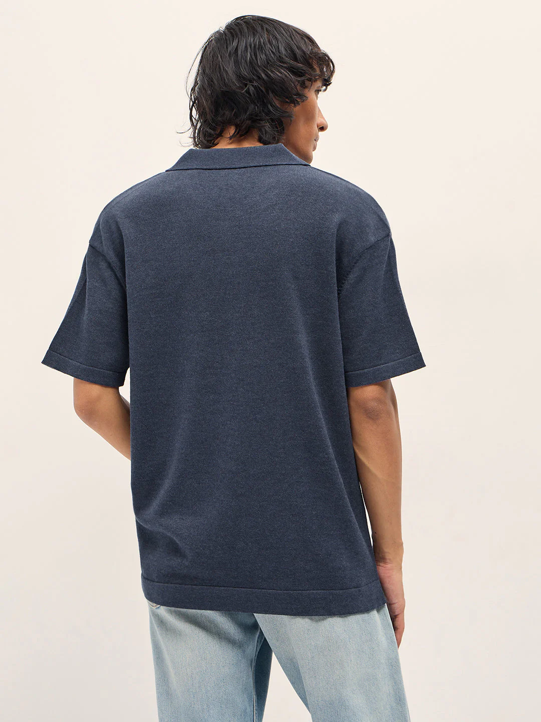 Men Blue Solid Relaxed Fit Polo - Image 2