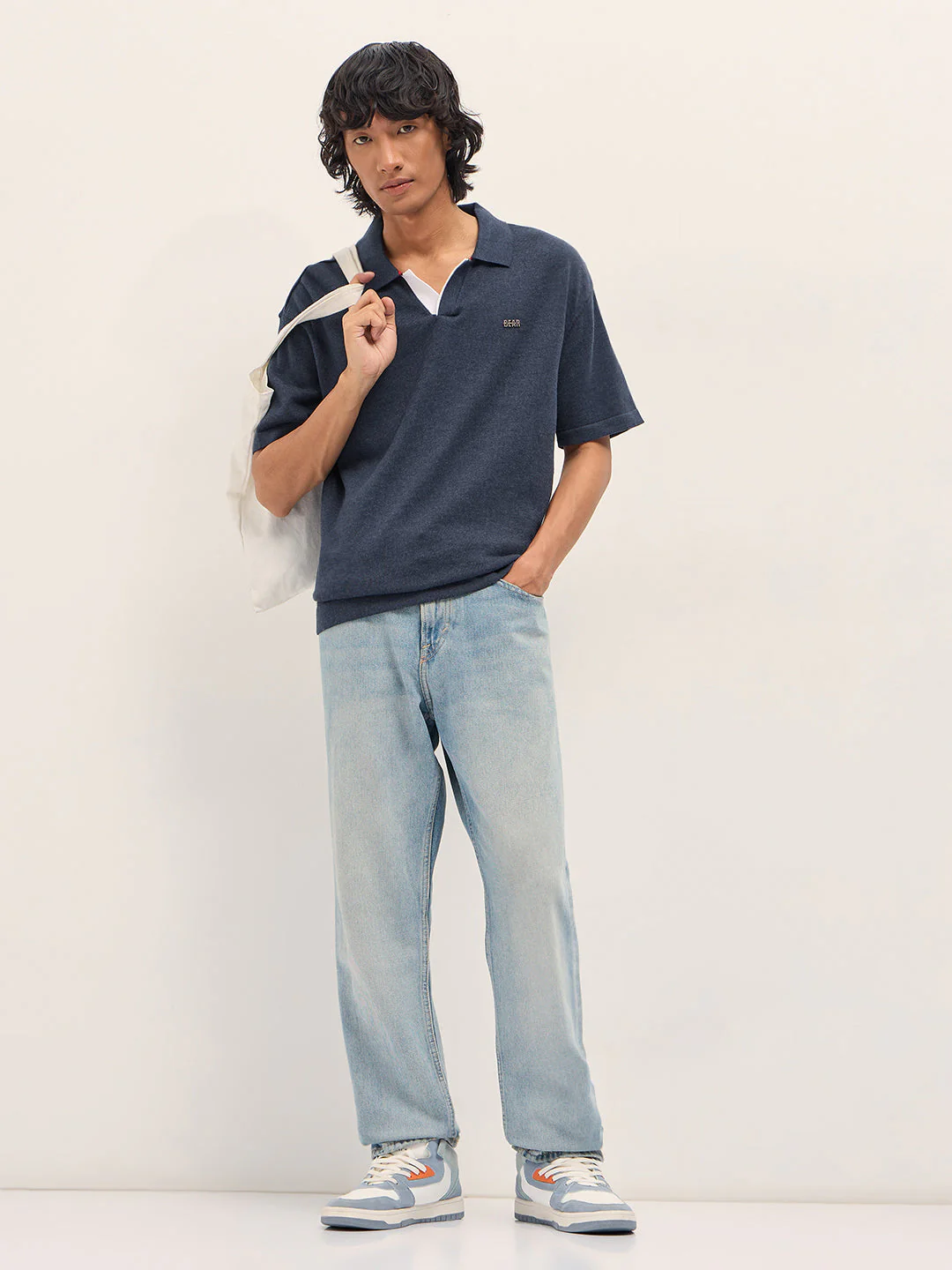 Men Blue Solid Relaxed Fit Polo - Image 4