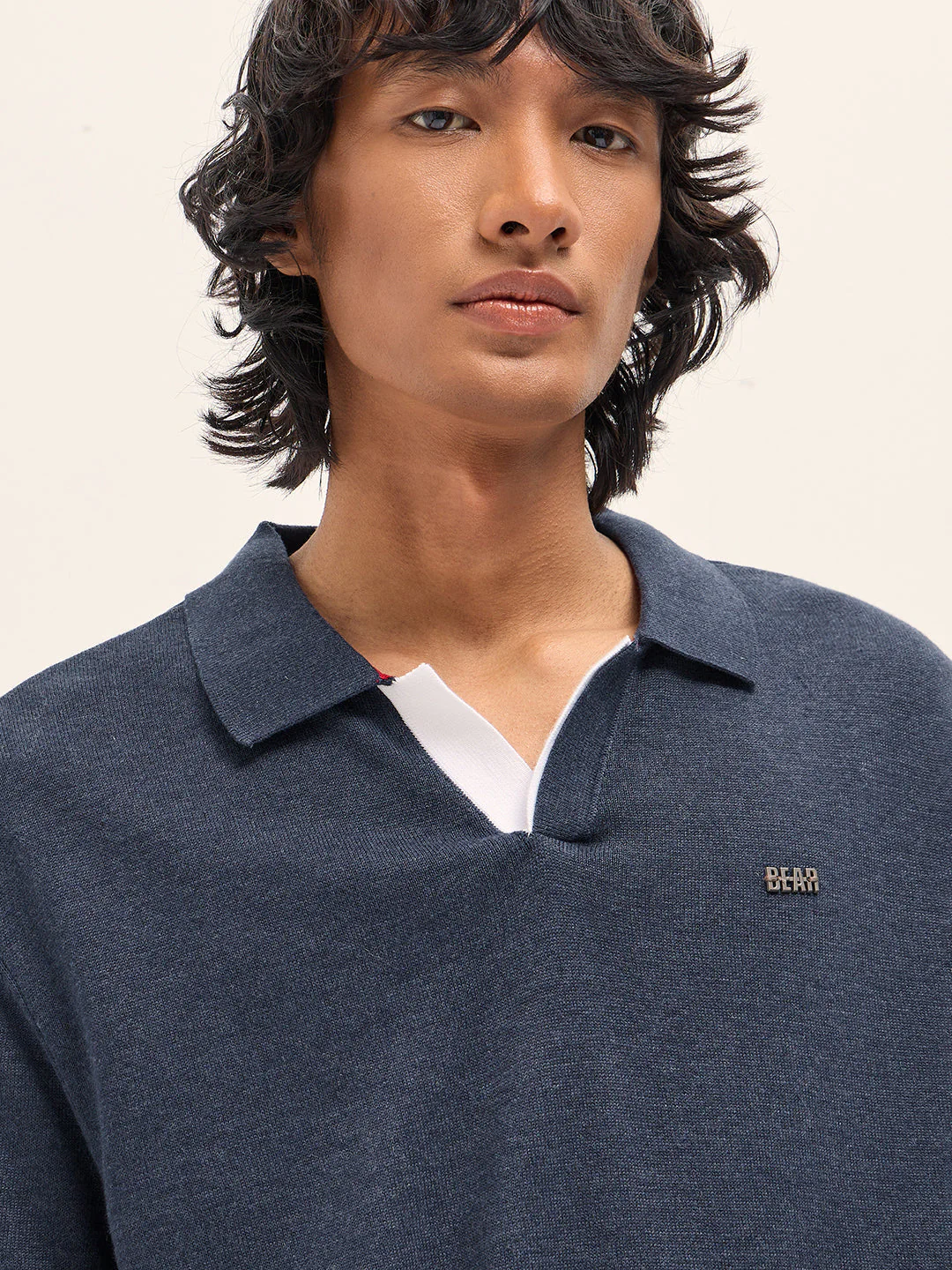 Men Blue Solid Relaxed Fit Polo - Image 5