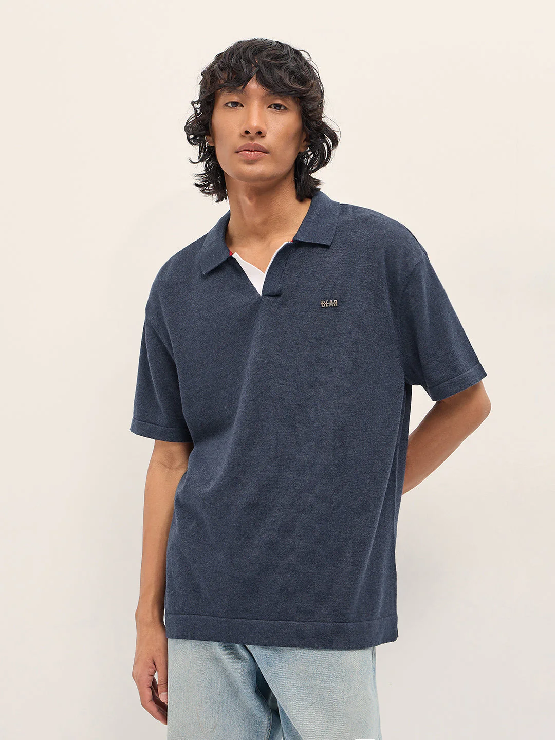 Men Blue Solid Relaxed Fit Polo - Image 6