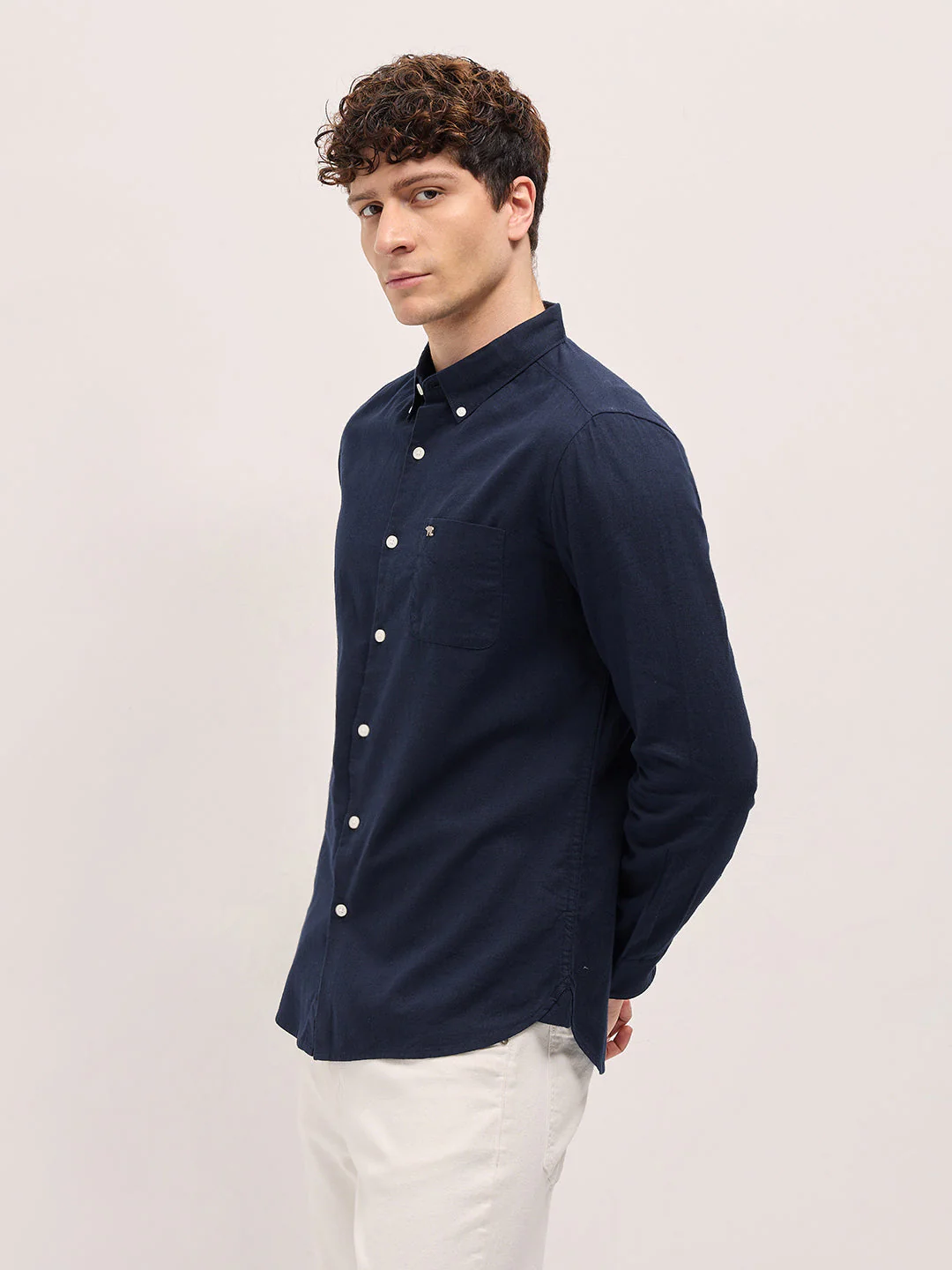 Men Blue Solid Slim Fit Casual Shirt - Image 3