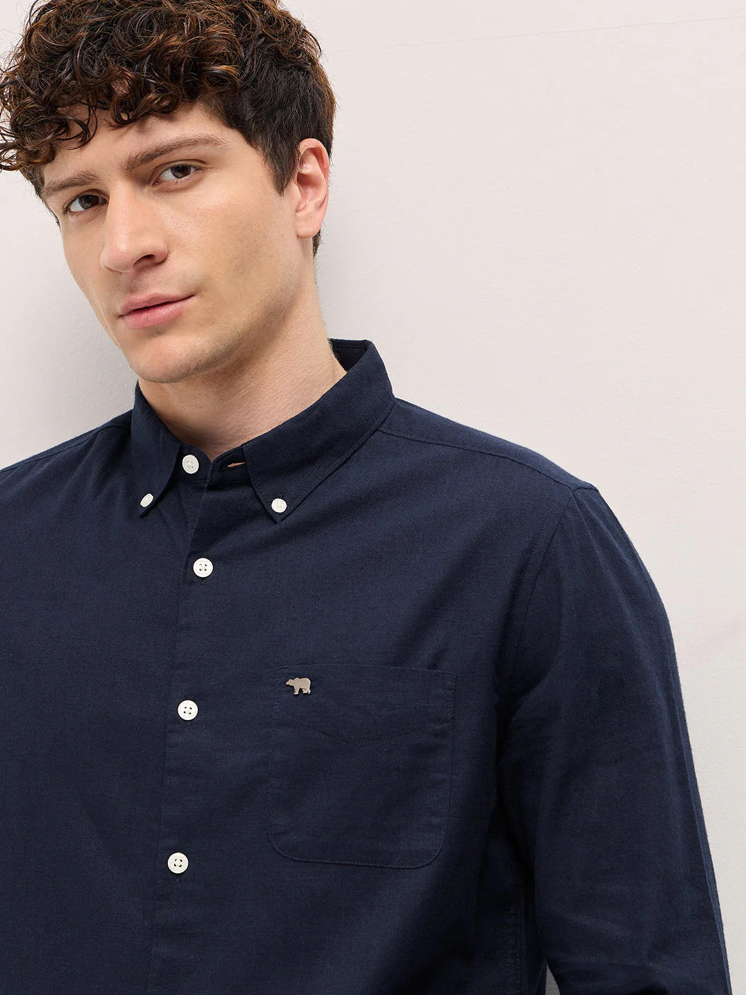 Men Blue Solid Slim Fit Casual Shirt - Image 5