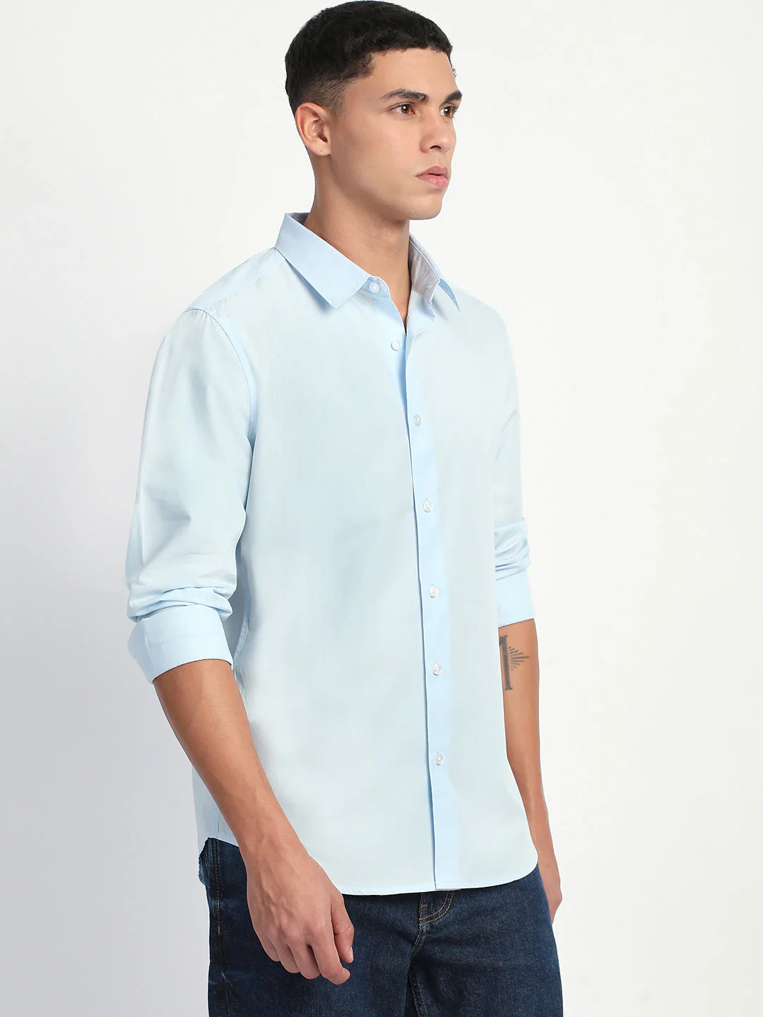 Men Blue Solid Slim Fit Casual Shirt - Image 3