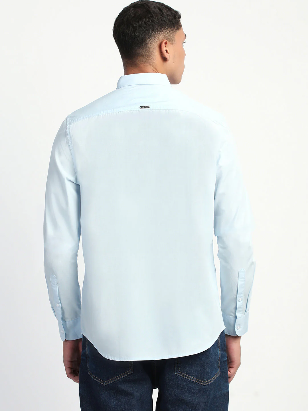 Men Blue Solid Slim Fit Casual Shirt - Image 4