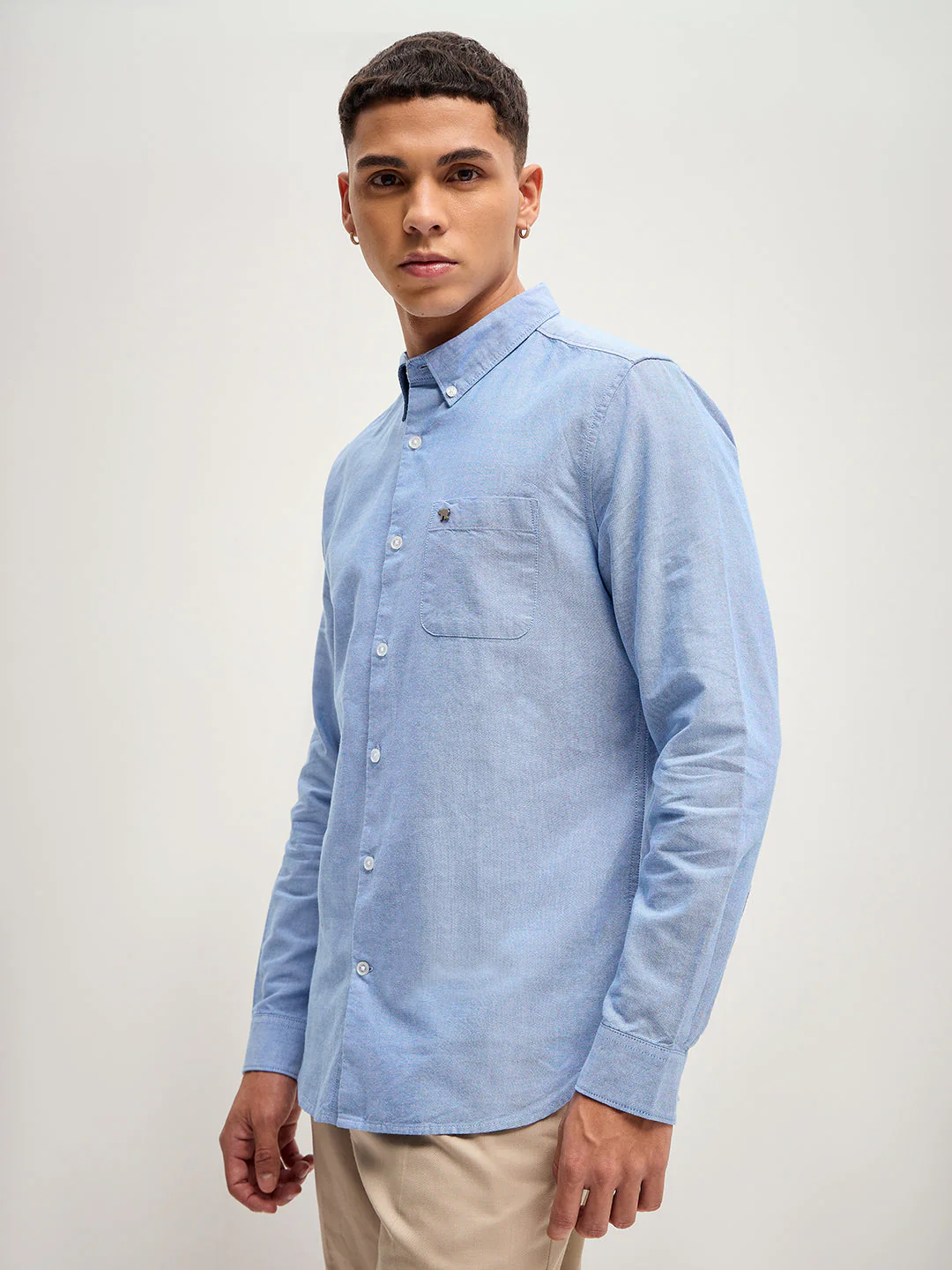 Men Blue Solid Slim Fit Casual Shirt - Image 3