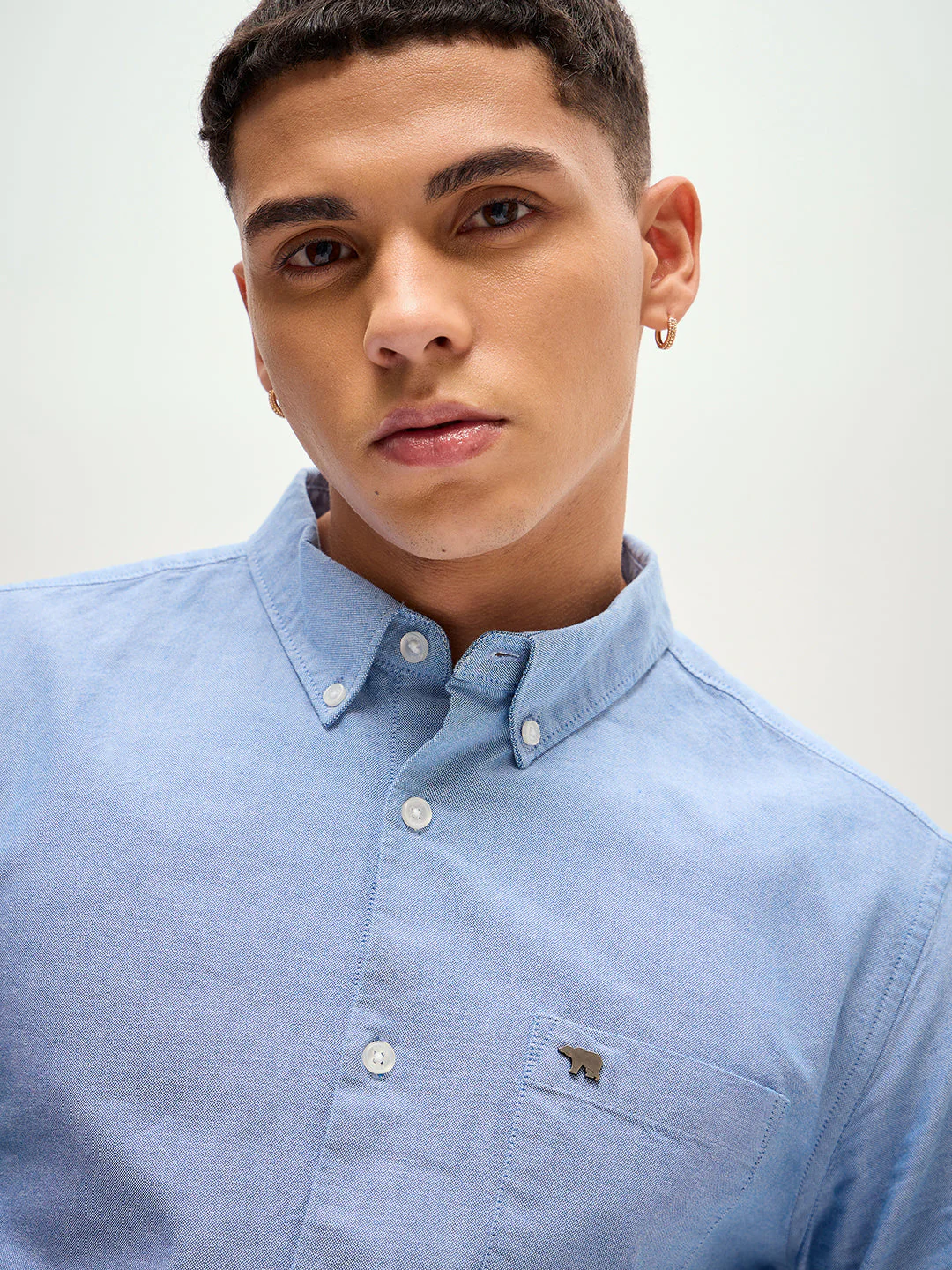 Men Blue Solid Slim Fit Casual Shirt - Image 5