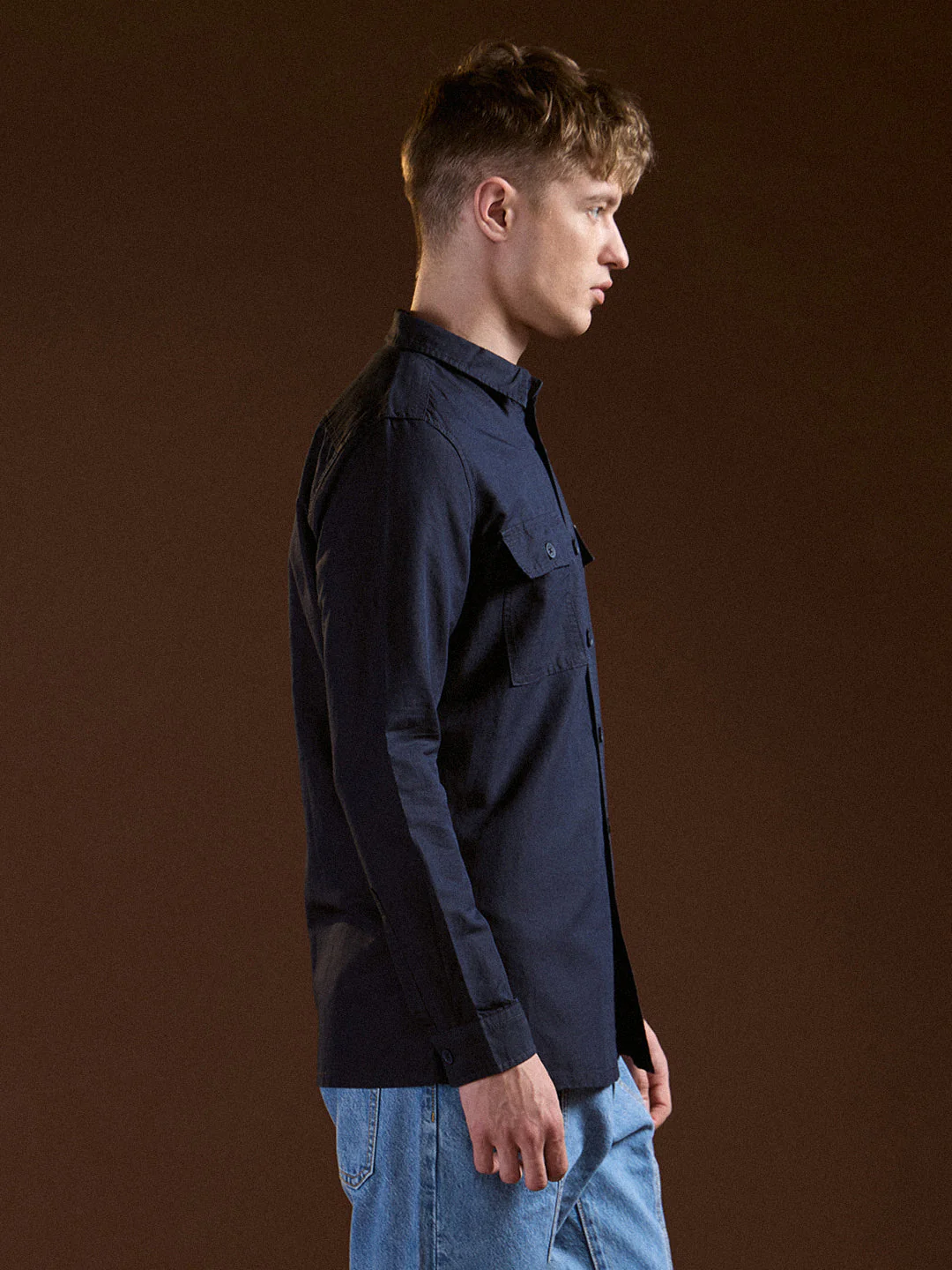 Men Blue Solid Slim Fit Casual Shirt - Image 3