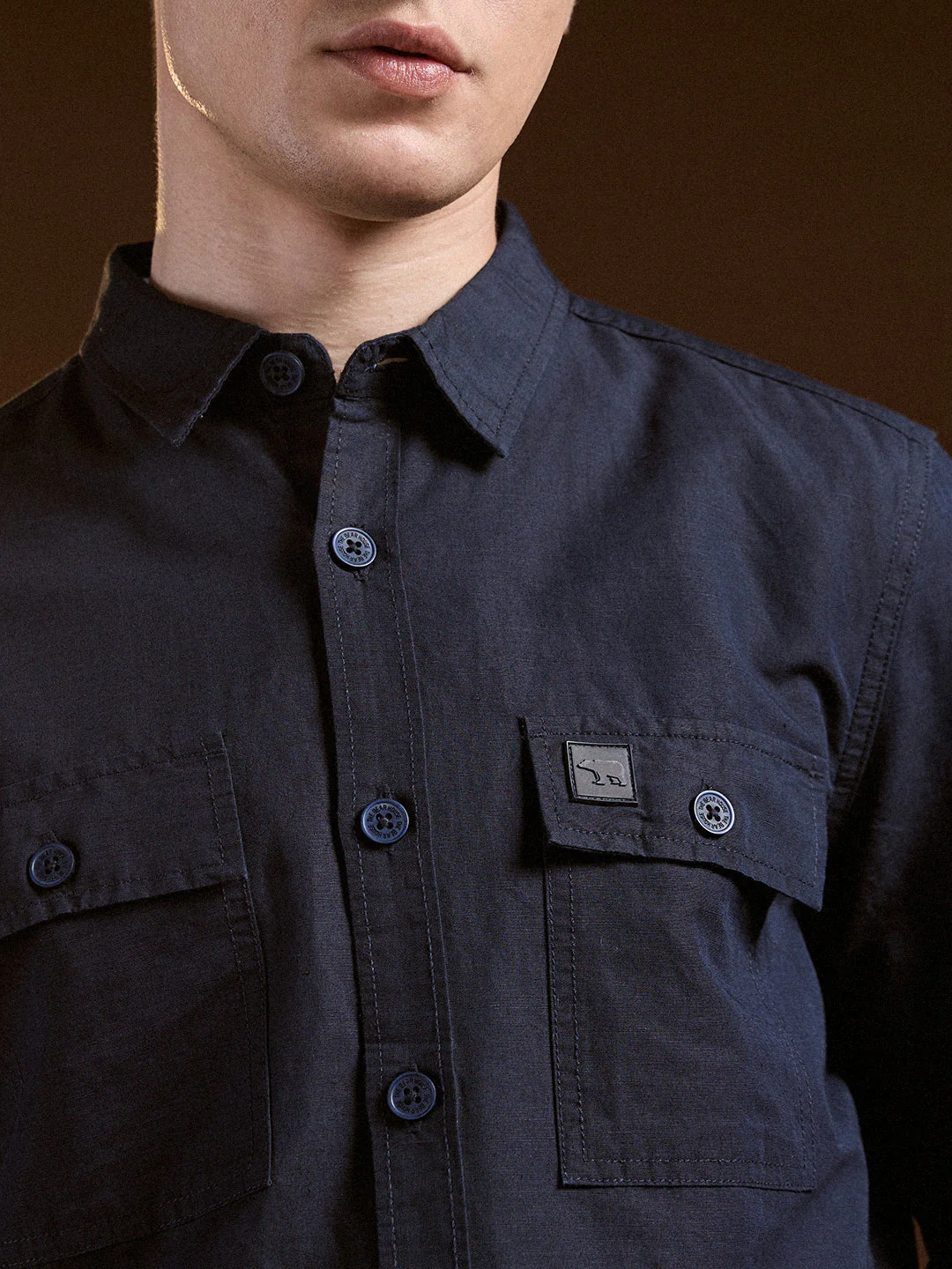 Men Blue Solid Slim Fit Casual Shirt - Image 5