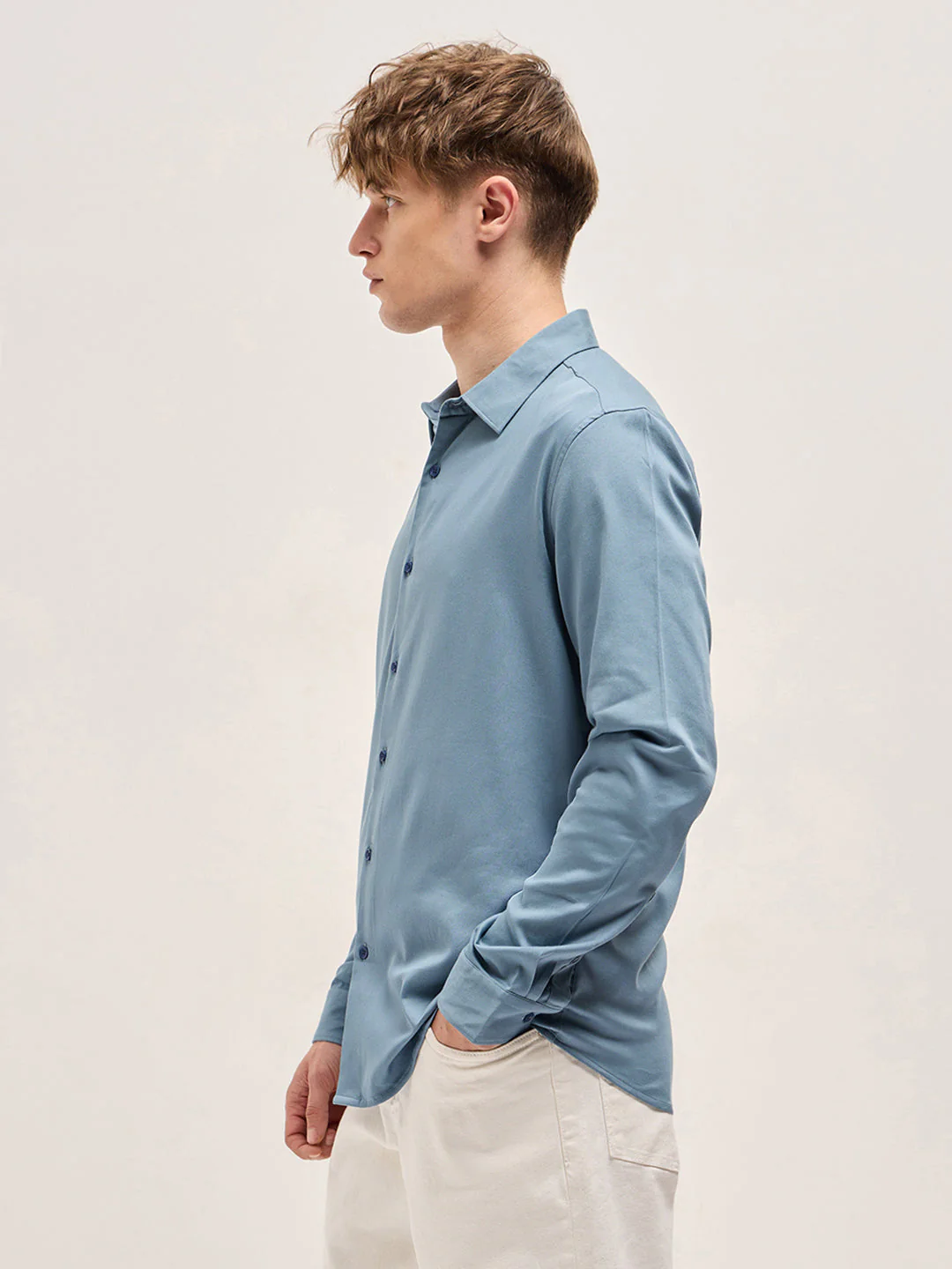 Men Blue Solid Slim Fit Casual Shirt - Image 3